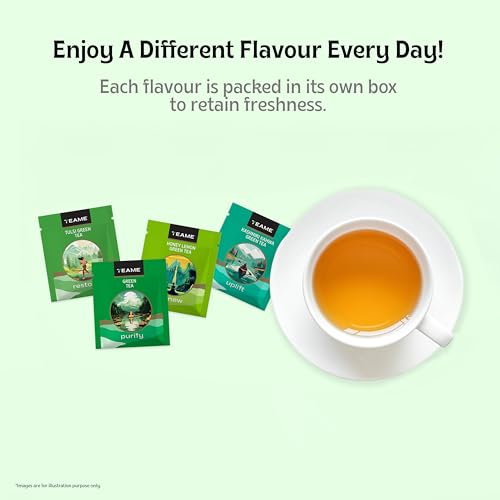 Image of TE-A-ME Assorted Green Tea Bags, 20 Count | Green Tea Sampler with Kashmiri Kahwa, Tulsi, Honey Lemon & Classic | Natural Antioxidants