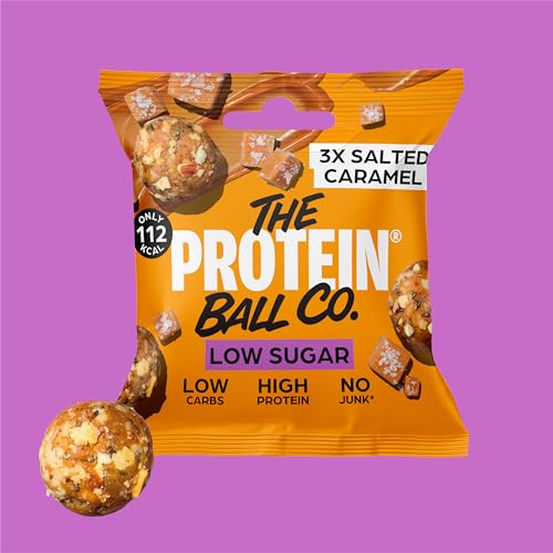 The Protein Ball Co Salted Caramel Low Sugar Protein Balls - Keto Friendly Snacks, Gluten-Free, Low Carb, Low Calorie Snacks - Healthy Energy Balls, Box of 20 Bags