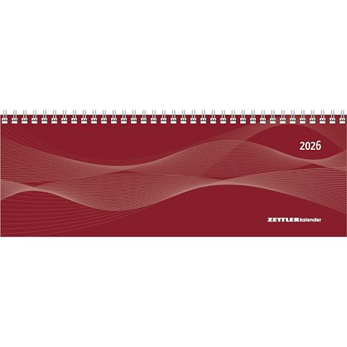 Zettler Tisch-Querkalender Profi rot 2026 – Wochenkalender 30 × 11 cm, 1 Woche/2 Seiten, mit Notizblatt & Jahresübersicht, Zeiteinteilung 8–21 Uhr, Monatsregister, Ringbindung, FSC-zertifiziert