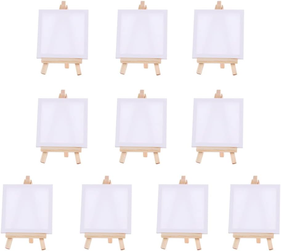 Mini Leinwand mit Staffelei Holz Tischstaffelei, 10er Pack 10x10cm, Mini Staffelei Set, Hochzeit