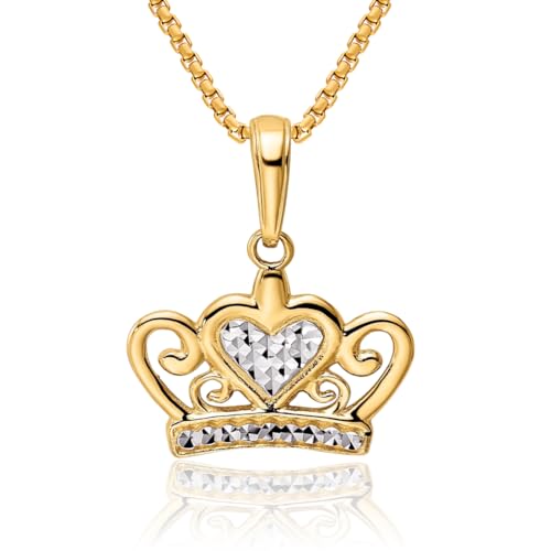 IceCarats 14K Solid Two Tone Yellow White Gold Heart Love Royal Princess Crown Necklace Chain Pendant Charm