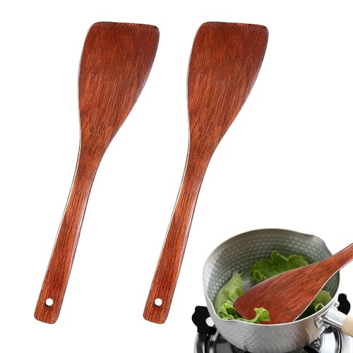 2 Piezas Espátulas de Madera para Cocina,Unidades con Mango Largo,Portable Kitchen Cooking Utensilsfor,Ideal para Hornear,Freír y Preparar Pescado,Antiaderente y No Rayón