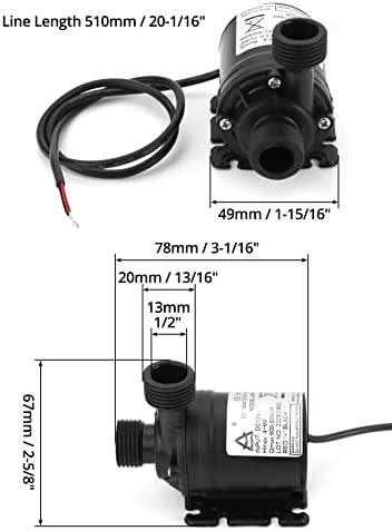 QWORK® 2 kawałki DC 12V pompa wodna 800L/H 5M, bezszczotkowa zatapialna pompa wodna, do basenu fontannowego system obiegu słonecznego system obiegu wody