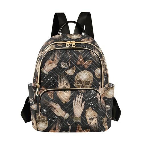 JIPONI Magical Skull Witch Hands Butterfly Backpack Purse for Women Lightweight Back Pack Casual Daypack Travel Shoulder Bag Bookbag - M