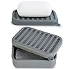 Portable Leakproof Travel Soap Case, Silicone Travel Soap Case, Compact Soap Holder with Drainage Layer, Travel Soap Holder for Camping, Gym, Outdoor (Deep-Gray)