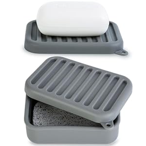 Portable Leakproof Travel Soap Case, Silicone Travel Soap Case, Compact Soap Holder with Drainage Layer, Travel Soap Holder for Camping, Gym, Outdoor (Deep-Gray)