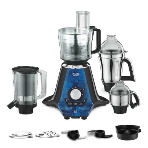 Preethi Zodiac 2.0 1000 Watts, Smart Mixer Grinder, 4 Jars (1 Food Processor Jar, 2 Stainless Steel Jars, Juicer Jar), Atta Kneading, Powerful Grinding, 2 Year Warranty, Lifelong Free Service, Blue