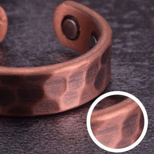 Hammered Design Copper Rings Men Women Adjustable Vintage Solid Copper Magnetic Rings Wedding Rings Open Cuff Rings (Men), Copper,Brass4