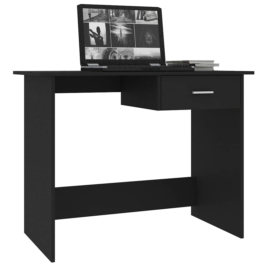 Scrivania nera 100 x 50 x 76 cm, in legno con cassetto, come tavolo da ufficio, tavolo da lavoro, scrivania per computer, per casa, studio, camera dei ragazzi e spazio di archiviazione