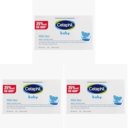 Image of Cetaphil Baby Mild Cleansing Bar for Newborns & Babies 100 gm | With Shea Butter, Avocado Oil & Olive Oil | Gentle, Hypoallergenic, Pediatrician Recommended | Dry & Sensitive Skin (Pack of 3)