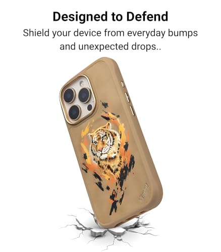 Image of Nimmy Dazzling MagSafe Embroidery Case for iPhone 16 Pro | 3D Animal Design | Shockproof Leather Finish Back Cover | MagSafe Compatible (Dazzling Tiger)