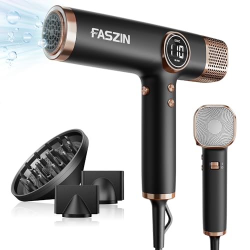Faszin Asciugacapelli, Phon per Capelli con Motore ad Alta Velocità da 110,000 Giri Al Minuto per Un'asciugatura Rapida, 200 Milioni di Ionici Asciugacapelli con Basso Rumore, con 3 Ugelli Magnetic