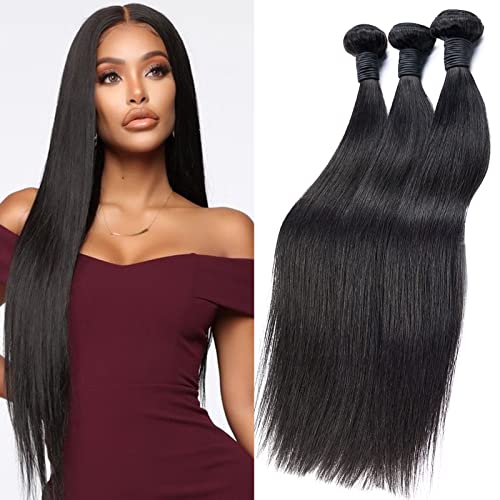 Human Hair Bundles Straight Hair 3 Bundles 16 18 20inch 10A Unprocessed Brazilian Virgin Bundles 100% Human Hair Extensions Natural Color 1B