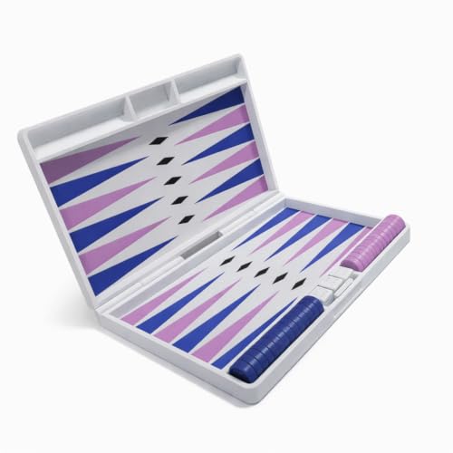 Taşınabilir Tavla Seti 25x20 cm Mor Mavi Beyaz; 3D Baskı Katlanabilir Tavla, Seyahat Tavlası