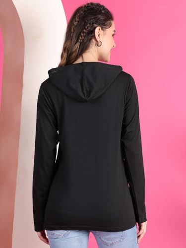 Image of Mack Jonney Cotton Blend Full Sleeve T-Shirt with Hoodie for Women-VJ-FSTWH-01
