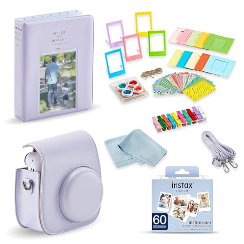 FujiFilm Accessories Pack, Includes Photo Album, Camera Case, Camera Strap, 60 Exposures Film Value Pack & Cleaning Cloth - Lilac Purple (Camera Not Included)