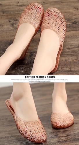 Clear Jelly Sandals for Women Sparkly Jelly Flats Hollow Water Slides Slip On House Slippers Wide Round Toes Lightweight Breathable Summer Dress Shoes Beach Party Cruise Vacation No Slip Low Heel3