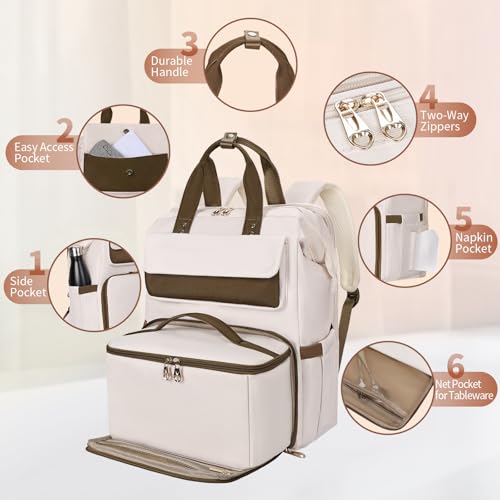 Image of BERTASCHE Lunch Backpack for Women, 15.6 Inch Laptop Backpack with Insulated Cooler Lunch box, Nurse Backpack for Teacher Work Travel College Picnic, Beige