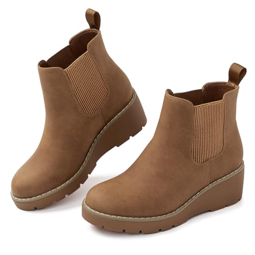 Athlefit Girls Ankle Boots Kids Platform Slip On Chelsea Wedge Booties for Toddler Little Kid Big Kid3