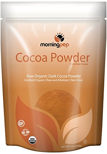 Morning Pep Extra Large 5 LB Rich Dark COCOA / CACAO POWDER , USDA certified ORGANIC by NFC, NATURAL , Unsweetened Raw NON GMO ( 80 OZ BULK ) Extra Large Nice Resealable Stand Up Pouch Bag
