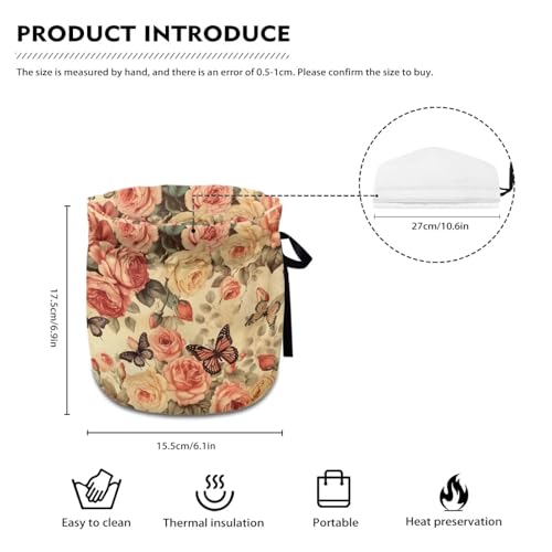 Image of Retro Butterfly Roses Dustproof Tea Pot Cozies Durable Tea Cosy Insulation and Keep Warm Kitchen Home Decorative Tea Pots Cover Both Sides Can Be Used