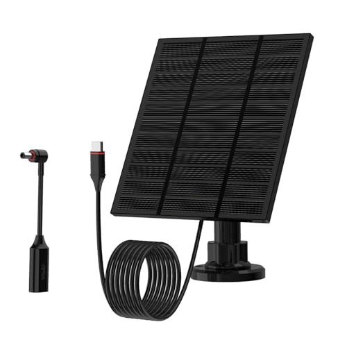 Image of Solar Panels for Ring Camera Outdoor (New Generation) 5W 5V Solar Panel Charger with USB-C&Plug for Spotlight Cam Plus&Stick Up Cam Pro.Waterproof IP65 360°Adjustable 2M Cable (Black, 1)