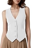 QINSEN Vest for Women V Neck Sleeveless Fully Lined Button Front Fashion Casual Waistcoat White S