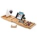 Produktbild Homiu Bamboo Bath Caddy Premium passt zu den meisten Bädern 100% natürlich mit Bücherablage Weinglasschale Kerzentablett Kindle Ipad und Smartphonehalter