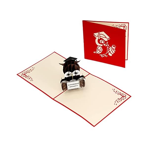 Liebessa® 3D Pop Up Karte - Eule mit Doktorhut - Endlich! Geschafft! Geschenk zum Abi, Bachelor, Master, Meister… – Bild 7