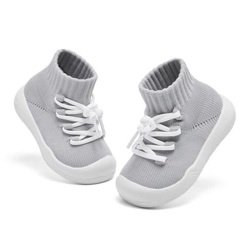 Fahrerliebe Baby Sock Shoes Boy Baby Walking Shoes Non-Slip Infant Sock Shoes Tiny Toe First Sneakers Toddler Sock Shoes Breathable 9 12 18 24 Months Grey