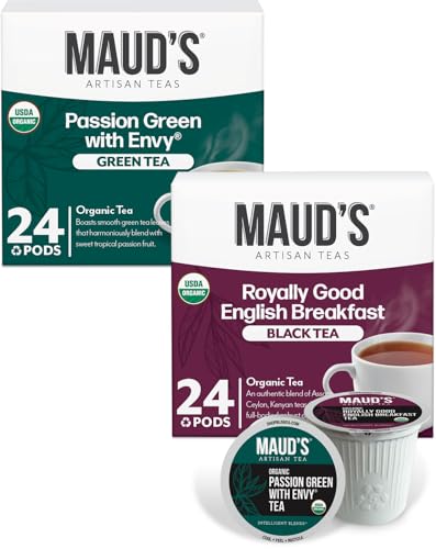 Image of Maud's Organic English Breakfast & Green Tea Pods Bundle, 48ct | Gourmet Blended Tea Leaves in Single Serve Tea Pods - Compatible with Keurig Coffee Makers