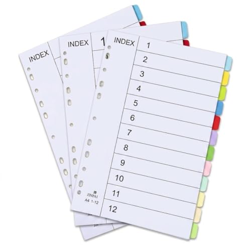 UYVPAER 3 Paquetes (12 Colores) Separadores De Páginas A4 11 Agujeros, Índices De Papel, Para Clasificar Documentos En Carpeta De Anillas, Escuela, Oficina
