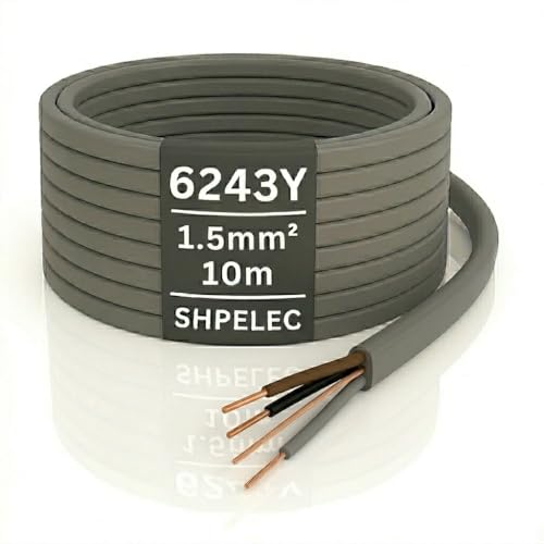 Image of SHPELEC® Electrical Grey Twin and Earth 6243Y 3 Core Cable - 1.5mm Lighting LED Twin and Earth 6243Y 3 Core Cable - 10m