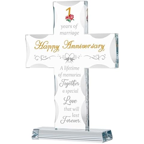 1st Wedding Gifts for Her Him Years of Marriage Gifts, Laser Engraved Glass Cross Religious Present Marriage Keepsake for Wife Husband, Happy One Year Wedding Anniversary Cross Present Cover