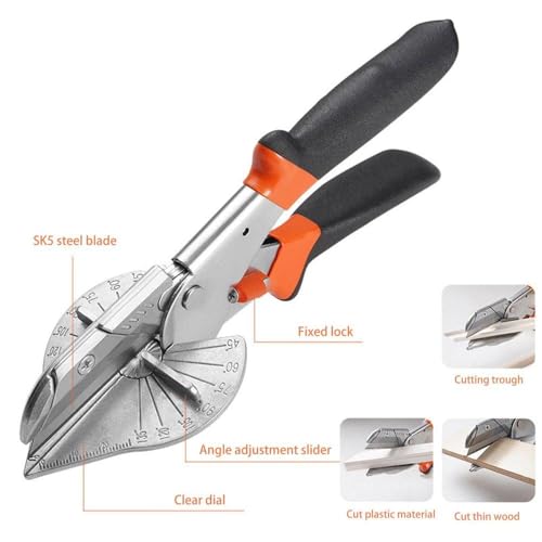 Image of Veltrix - Multi Angle Miter Shear Cutter + Spare Blade, 45-135 Adjustable Angle, Orange, Stainless Steel Blade, Ideal for PVC, Trim, Wood, DIY Craft Projects