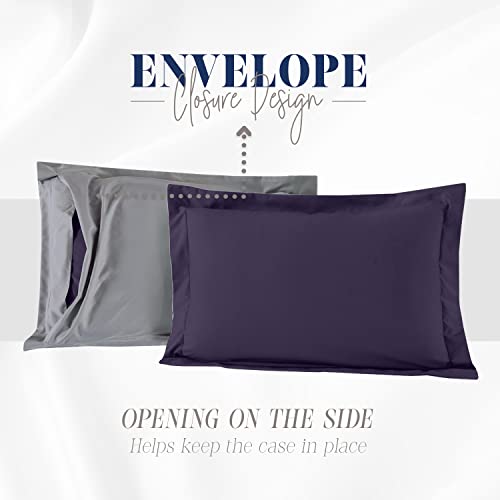 Image of Elegant Comfort 3-Piece Reversible Comforter Set, All Season Cozy, Soft Down Alternative, Quilted - Box Stitched - Duvet Insert with 4 Corner Tabs, Comforter with Shams, Twin, Purple /Gray