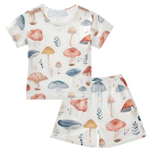 ALAZA Mushroom Flower Retro Pajamas Short Sleeve 2 Piece Sleepwear Top and Bottom Pajama Set Unisex