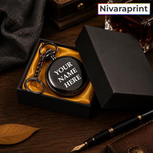 Image of Personalized Antique Analog Pocket Watch Keychain, Custom Engraved Vintage Style with Roman Numeral, Black Fob Watch for Men, Women, Groomsmen, Anniversary, Birthday Gift