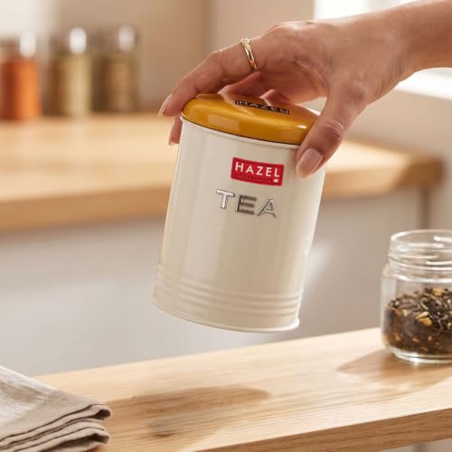 Image of HAZEL Tea Storage Container with Lid | Metal Kitchen Airtight Jar for Tea Leaves