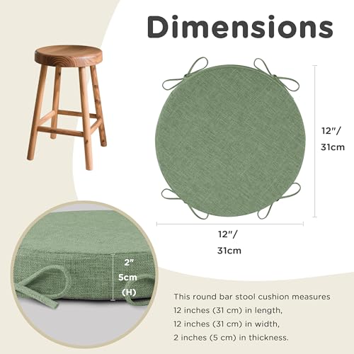 Image of AddGrace Round Bar Stool Cushions with Ties Set of 1 Non Slip Seat Cushions 12x12 Inch Washable Chair Pads Removable Washable Cover Sage Green