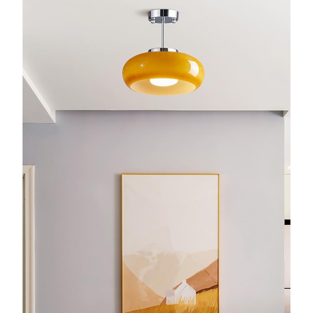 Deckenleuchte Deckenlampe Deckenlicht aus Nordischem Glas, Vintage Orange Runde Halbeingebaute Deckenleuchte für Flur Esszimmer Schlafzimmer Café(Silver)