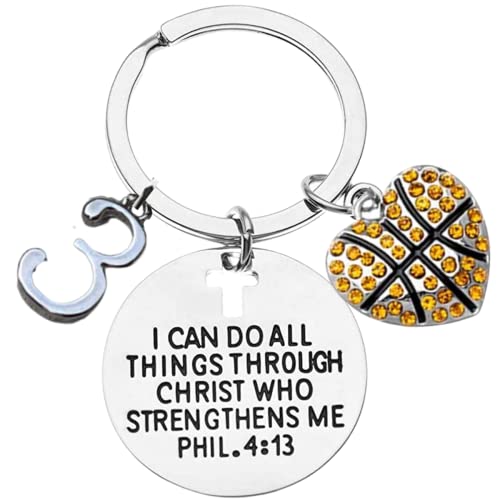 Personalized Basketball Charm Keychain, Christian Faith Charm Keychain, I Can Do All Things Through Christ Who Strengthens Me Phil. 4:13 Scripture Jewelry, Gift For Basketball Players
