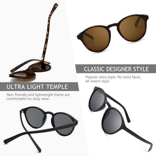 Image of SUNGAIT Classic Round Polarized Sunglasses Retro Vintage Style UV400