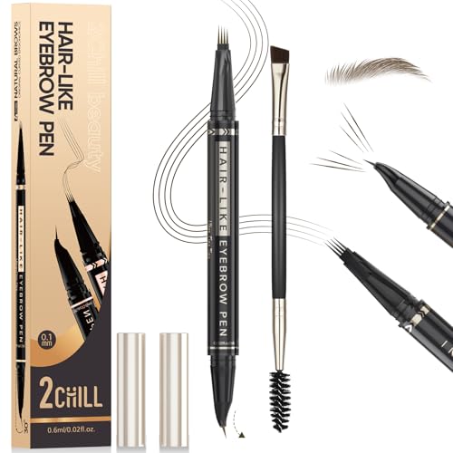 2CHILL Crayon à Sourcils Incurvé à 30°, Stylo à Sourcils Professionnel 2 en 1, Eyebrow Pen Waterproof à 4 Pointes, Microblading Intenses Pour Femmes,...