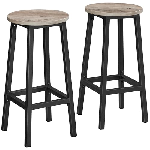 VASAGLE Tabourets de Bar, Lot de 2, Chaises, Siège Haut, Cadre Métallique, Montage Facile, Hauteur 65 cm, Repose-pieds, pour Cuisine, Salon, Salle à Manger,...