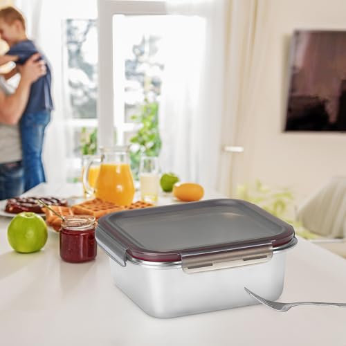 Image of MILTON Steel Lock and Store Square 1500 Stainless Steel Container with four side lock plastic lid, 1440 ml, Silver Silver, Food Grade, Refrigerator Safe, Rust Resistant, BPA Free