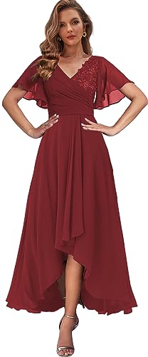 Tea Length Mother of The Bride Dresses with Sleeves High Low Evening Formal Dress for Women Wedding Guest