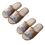  Tianmao 2 pares Pareja de Lino Zapatillas de casa de Estilo Japonés Adulto Niño Mujer Hombres Divertido Zapatillas de Dibujos Animados Transpirable Antideslizante