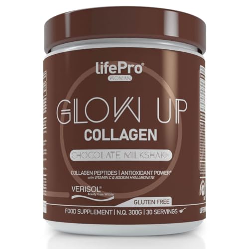 Life Pro Vitaminas para Cabello Glow Up Beauty, Colageno Hidrolizado, Anticaida Mujer, Colageno Con Acido Hialuronico, Evita Caida Cabello, Cuidado Piel y Uñas Verisol (300g, CHOCOLATE MILKSHAKE)