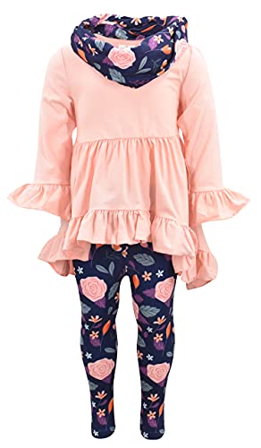 Image of Unique Baby Girls Kids Toddler 3pc Outfit Set Long Sleeve Cotton Blend Tunic Top Leggings and Scarf